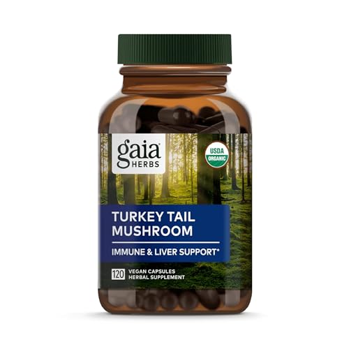 Gaia Herbs Turkey Tail Mushroom - Immune & Liver Health Support, Organic Extract - 120 Capsules