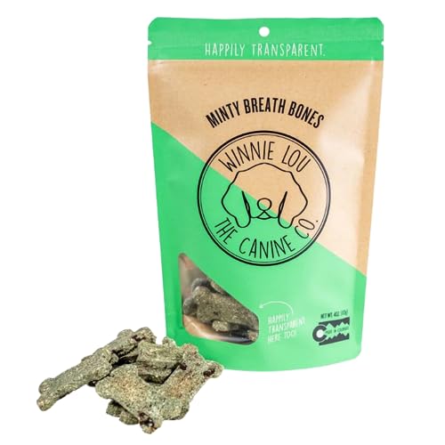 Winnie Lou Minty Breath Bones - Organic Dog Treats with Spearmint & Parsley for Fresh Breath - 4oz