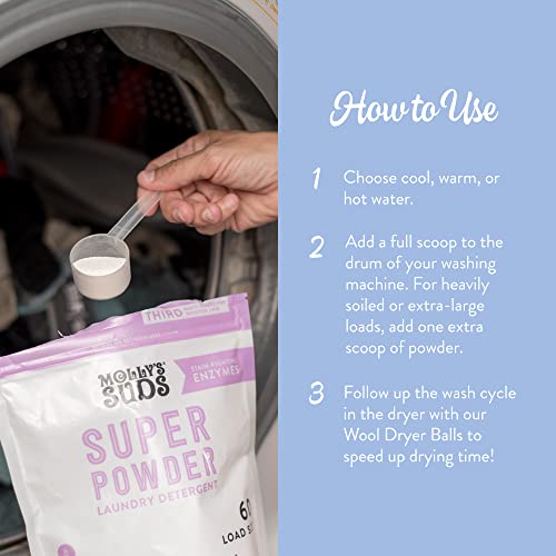 Molly's Suds Super Powder Detergent - Stain Fighting, Sensitive Skin, Earth-Derived - 60 Loads