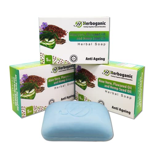 HERBOGANIC Herbal Bar Soap - Nourishing Aloe Vera & Oils for Rejuvenation - 5oz (Pack of 3)