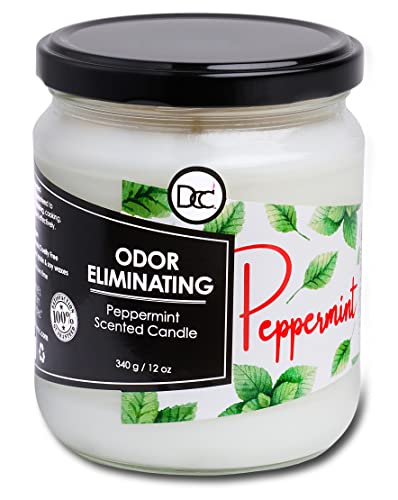 Peppermint Odor Eliminating Candle - Removes 95% of Odors, Vegan, 80-Hour Burn, 12oz