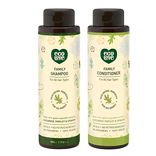 ecoLove Shampoo & Conditioner Set - Nourishes All Hair Types, Vegan, Organic Cucumber - 17.6oz