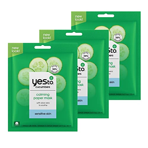 Yes To Cucumber Face Mask - Hydrates & Calms Sensitive Skin, Natural Ingredients - Pack of 3