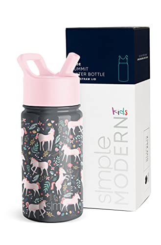 Simple Modern Kids Water Bottle - Insulated, Leakproof, BPA-Free - 14oz Unicorn Fields