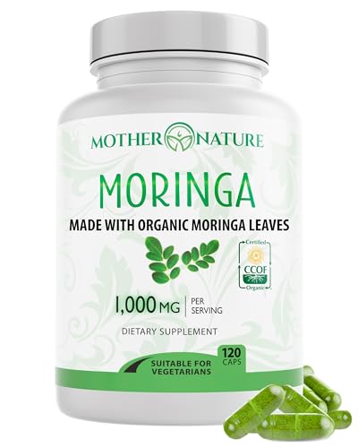 Mother Nature Organics Moringa Capsules - Energy, Focus, Immune Support - 120 Vegan Pills