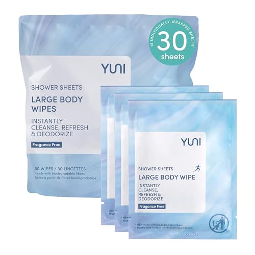 YUNI Beauty Large Body Wipes - Cleanse & Deodorize, Infused with Aloe & Green Tea - 30 Count