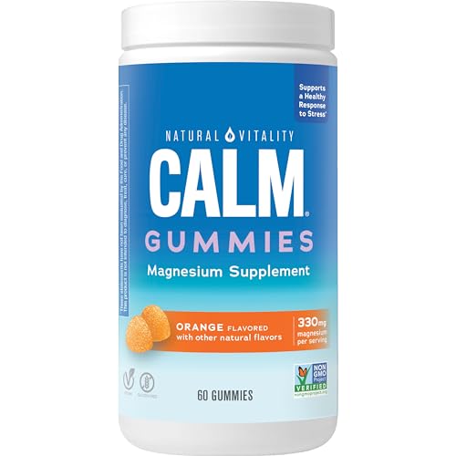 Natural Vitality CALM Magnesium Gummies - Stress Relief, Non-GMO, Vegan, Orange Flavor - 60 Count