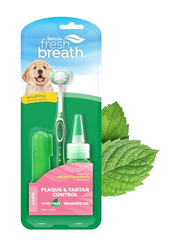 TropiClean Dental Care Kit - Effective Plaque & Tartar Control, Puppy Toothbrush & Gel - 3pcs