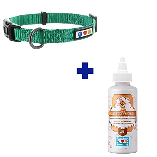 Pawtitas Pet Care Bundle - Durable Large Dog Collar & Natural Ear Cleaner for Comfort - 17-27in