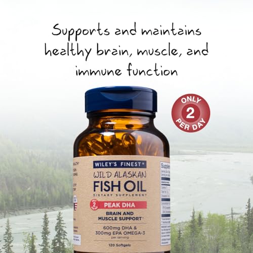 Wiley's Finest Omega-3 Fish Oil - 900mg DHA & EPA, Marine Stewardship Certified - 120 Softgels