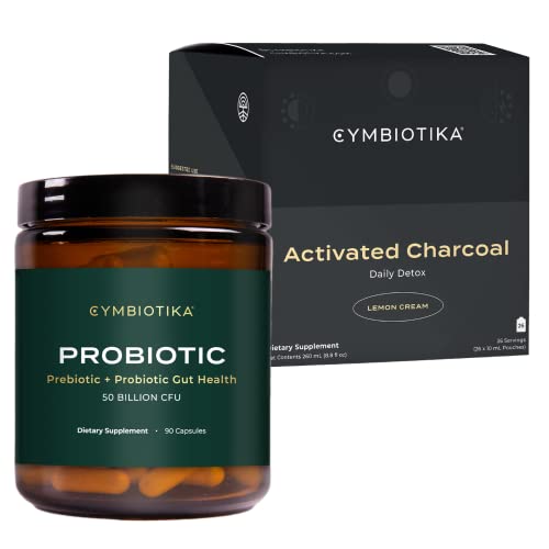 CYMBIOTIKA Activated Charcoal & Probiotic Liquid - Digestive Relief, Immune Support - 50 Billion CFU