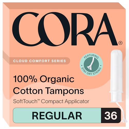 Cora Organic Applicator Tampons - 100% Organic Cotton, BPA-Free, Leak Protection - 36 Count