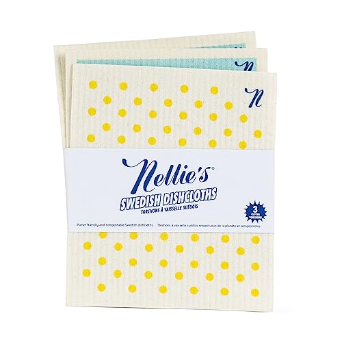 Nellie's Swedish Dishcloths (3 Pack) - Ultra Absorbent, Compostable & Odor-Free - 15x Absorbency