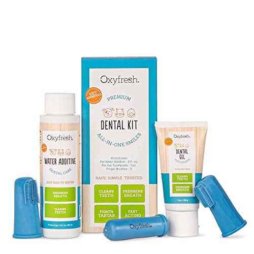 Oxyfresh Pet Dental Kit - Fresh Breath & Clean Teeth for Dogs & Cats - 1oz Toothpaste + 3oz Additive