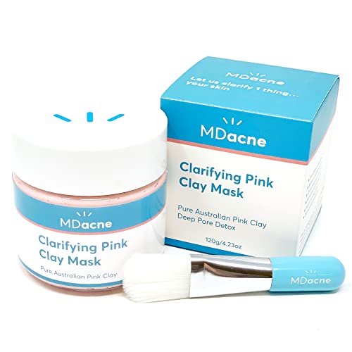 MDacne Clarifying Clay Face Mask - Detoxifies & Brightens with Australian Pink Clay - 4.2oz