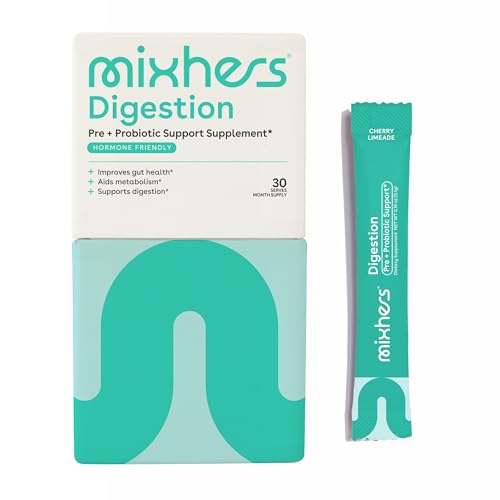 Mixhers Digestion Probiotic - Supports Metabolism & Detox, Plant-Based Drink Mix - 30 Packets