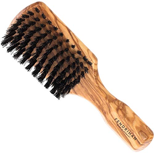 Fendrihan Men's Hair Brush - Genuine Boar Bristles, Olivewood Handle, German Craftsmanship - 6.75in