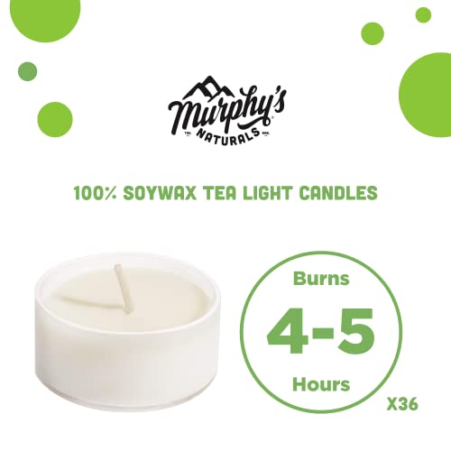 Murphy's Naturals Soy Wax Tea Light Candles - Vegan, Fragrance-Free, Made in USA - 36 Candles