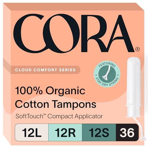 Cora Organic Tampon Multipack - 100% Organic Cotton, Leak Protection, BPA-Free - 36 Total