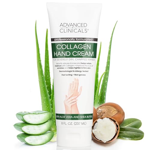 Advanced Clinicals Collagen Hand Cream - Hydrating, Anti-Aging, Natural Ingredients - 8 Fl Oz