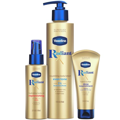 Vaseline Radiant X Skin Care Set - Even Tone Lotion & Hydrating Oil, 3-Piece Set