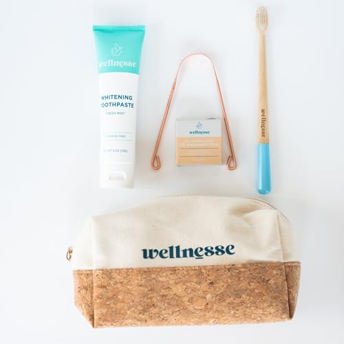 Wellnesse Travel Oral Care Kit - Hydroxyapatite Toothpaste, Copper Tongue Scraper, Mint - Compact