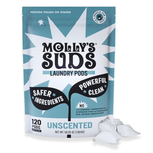 Molly's Suds Laundry Pods - Natural, Stain-Fighting, Gentle for Sensitive Skin - 120 Count