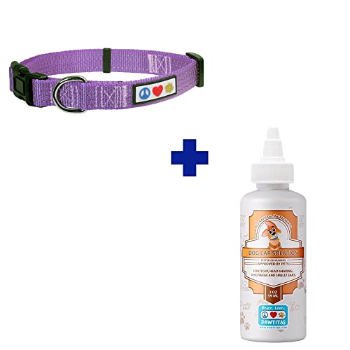 Pawtitas Pet Care Bundle - Reflective Extra Small Dog Collar & 100% Natural Ear Cleaner - 9-14in