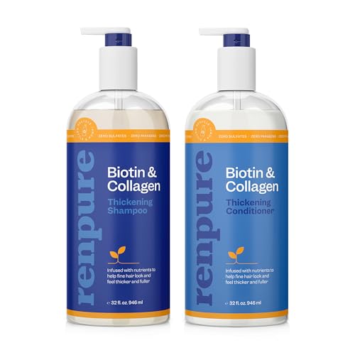 Renpure Biotin & Collagen Shampoo & Conditioner Set - Thicker Hair, PETA Approved - 24oz