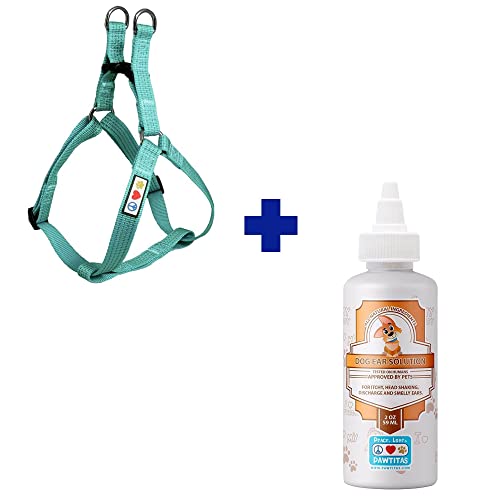 Pawtitas Pet Care Bundle - Durable Medium Dog Harness & 100% Natural Ear Cleaner - Adjustable Fit