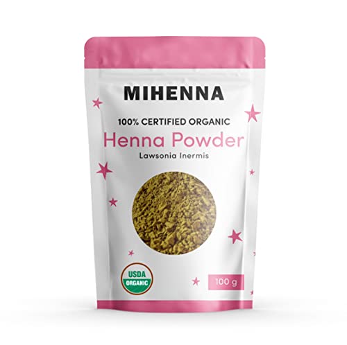 Mihenna Henna Powder for Hair - 100% Organic, Long-Lasting Color, Vegan - 100g