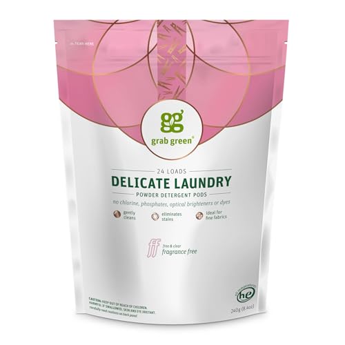 Grab Green Laundry Detergent Pods - Gentle, Non-Toxic Formula for Delicates, 24 Loads