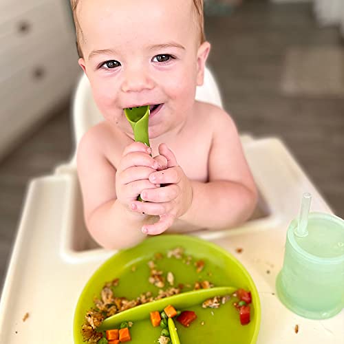 Olababy Training Fork & Spoon Set with Suction Bowl - Safe Self-Feeding, BPA-Free - Lemon