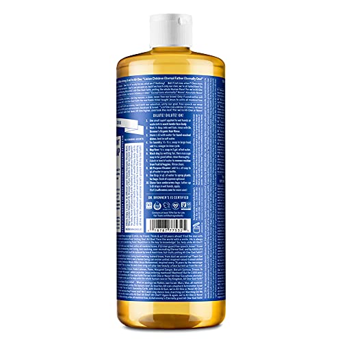 Dr. Bronner's Pure-Castile Liquid Soap - Organic Oils, 18-in-1 Uses, Vegan, 32oz 4-Pack