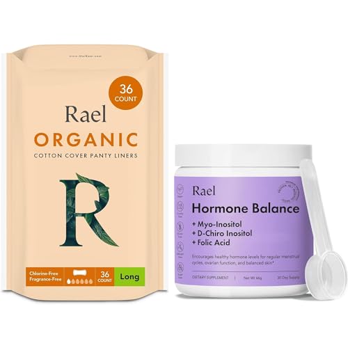 Rael Hormone Balancing Supplement & Organic Cotton Panty Liners - Ovarian Support, 36 Count