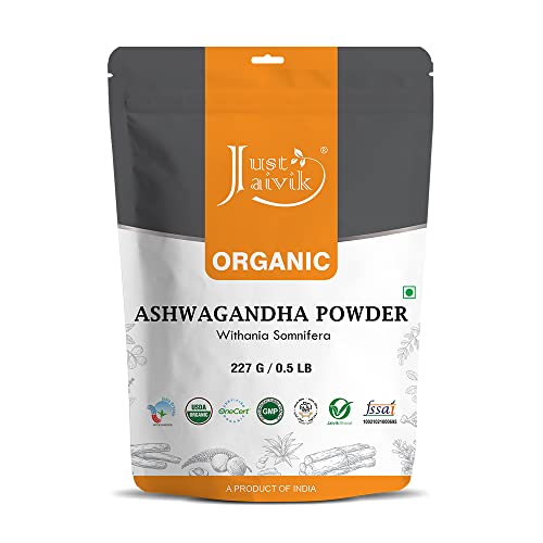 Just Jaivik Ashwagandha Herbal Powder - Supports Vitality, Stress Relief - USDA Organic, 227g