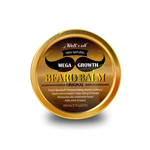 Well's MEGA GROWTH Beard Balm - Tames & Softens, 100% Natural Ingredients - 2 fl. oz.