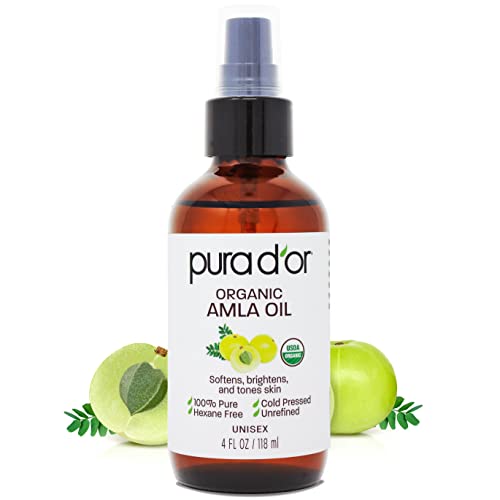 PURA D'OR Amla Hair Oil - Hydrates, Volumizes, 100% Pure & Cold Pressed - 4oz Pump