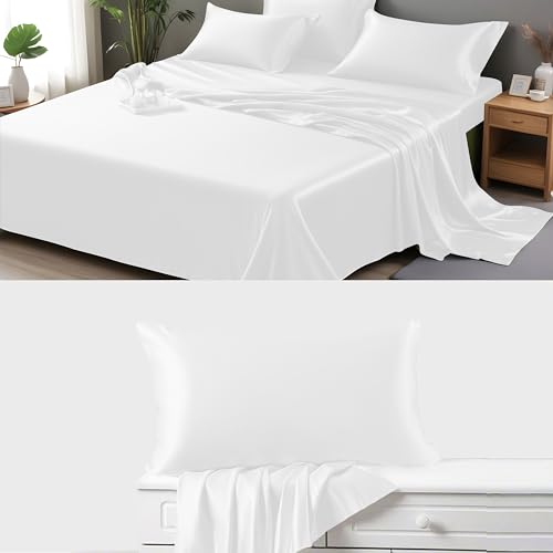 LINENWALAS Twin XL Flat Sheet & Pillowcases - Soft Eucalyptus Tencel, Moisture-Wicking - 102x69in