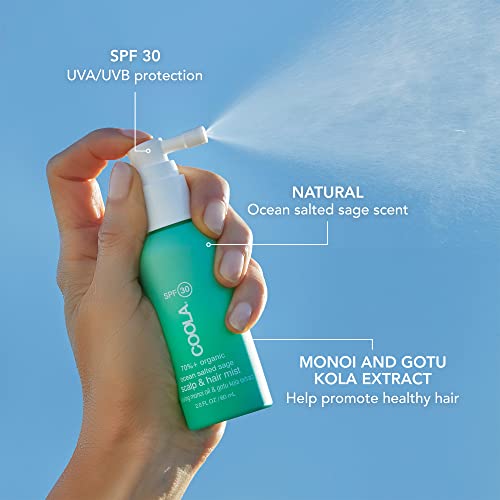 COOLA Scalp Spray & Hair Sunscreen Mist - UV Protection, 70% Organic, Ocean Salted Sage - 2 Fl Oz