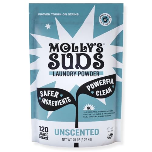 Molly's Suds Laundry Detergent - Stain Fighter for Sensitive Skin, Natural Ingredients - 120 Loads