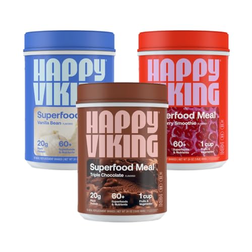 Happy Viking Superfood Powder - 20g Protein, Low Carb, Vegan, Gluten-Free - 3 Canisters (24 oz)