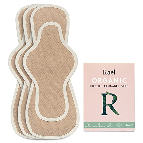 Rael Reusable Feminine Pads - Organic Cotton, Leak-Free, Hypoallergenic, 3 Count Overnight