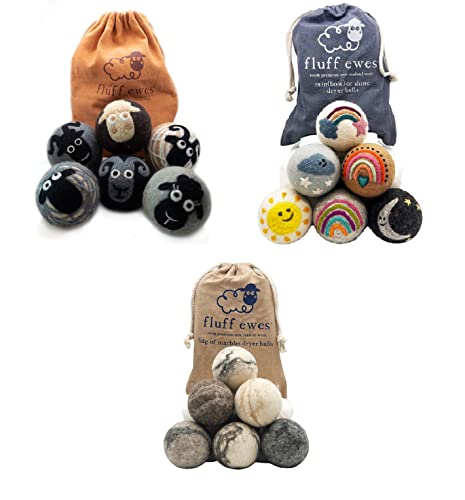 Fluff Ewes Wool Dryer Balls - Natural Fabric Softener, Reusable, Hypoallergenic - 18 Pack