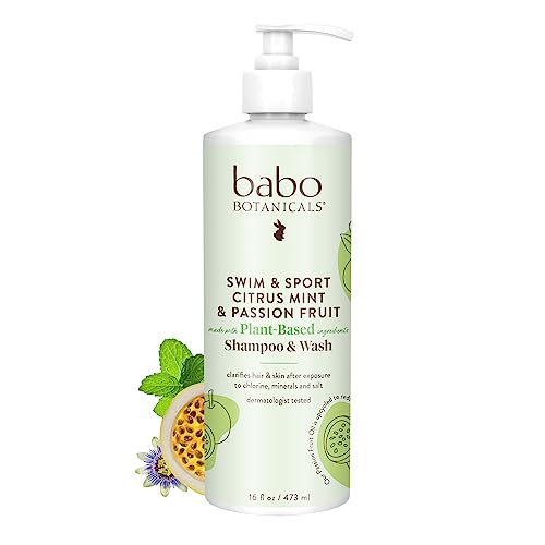 Babo Botanicals Swim & Sport Shampoo & Body Wash - Hydrating, Plant-Based Formula - 16 Fl Oz