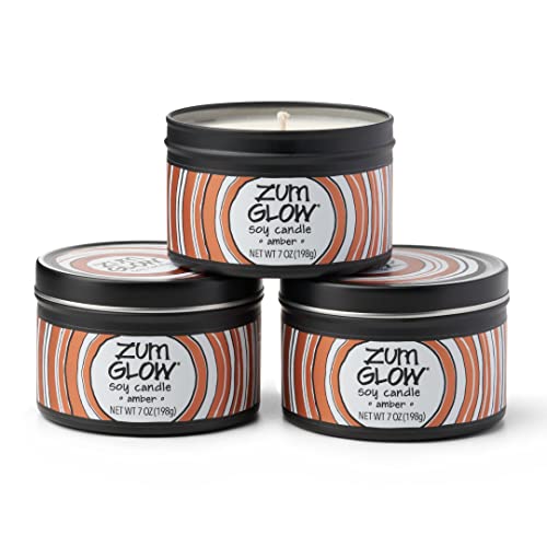 Indigo Wild Zum Glow Amber Candle - Relaxing Essential Oil Scent, Natural Ingredients - 7oz 3-Pack