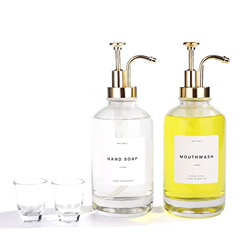 Molimoli Hand Soap Dispenser Set - Versatile Gold Glass, Food-Grade, 2 x 500ml Bottles