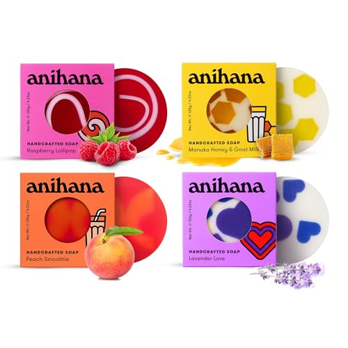 ANIHANA Handcrafted Soap Set - Nourishing Coconut Oil, Paraben-Free, 4 Scents - 4.23oz Each