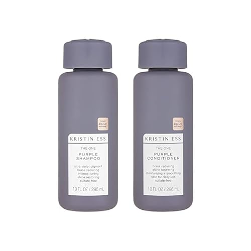 Kristin Ess Hair Purple Shampoo & Conditioner Set - Tones Brass, Moisturizes Color Treated Hair