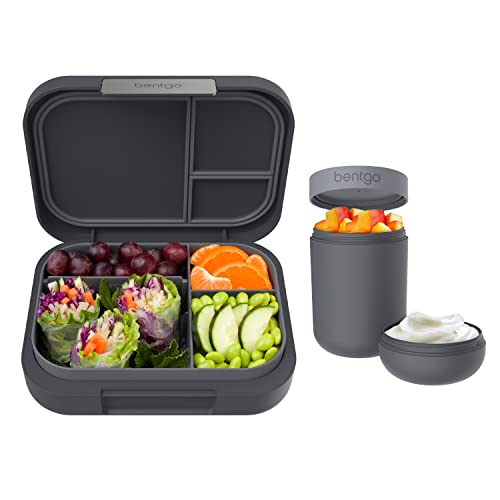 Bentgo Modern Bento-Style Lunch Box Set - Leak-Resistant, BPA-Free, Dark Gray - Includes Snack Cup